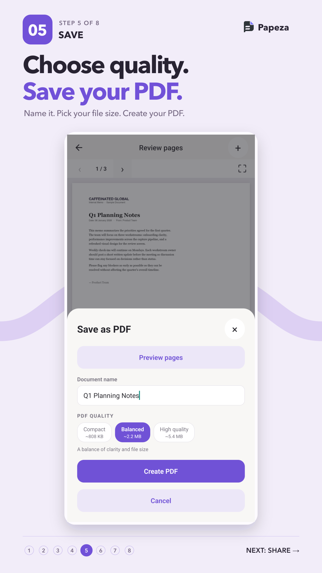 Papeza Step 5 - Save and Choose Quality
